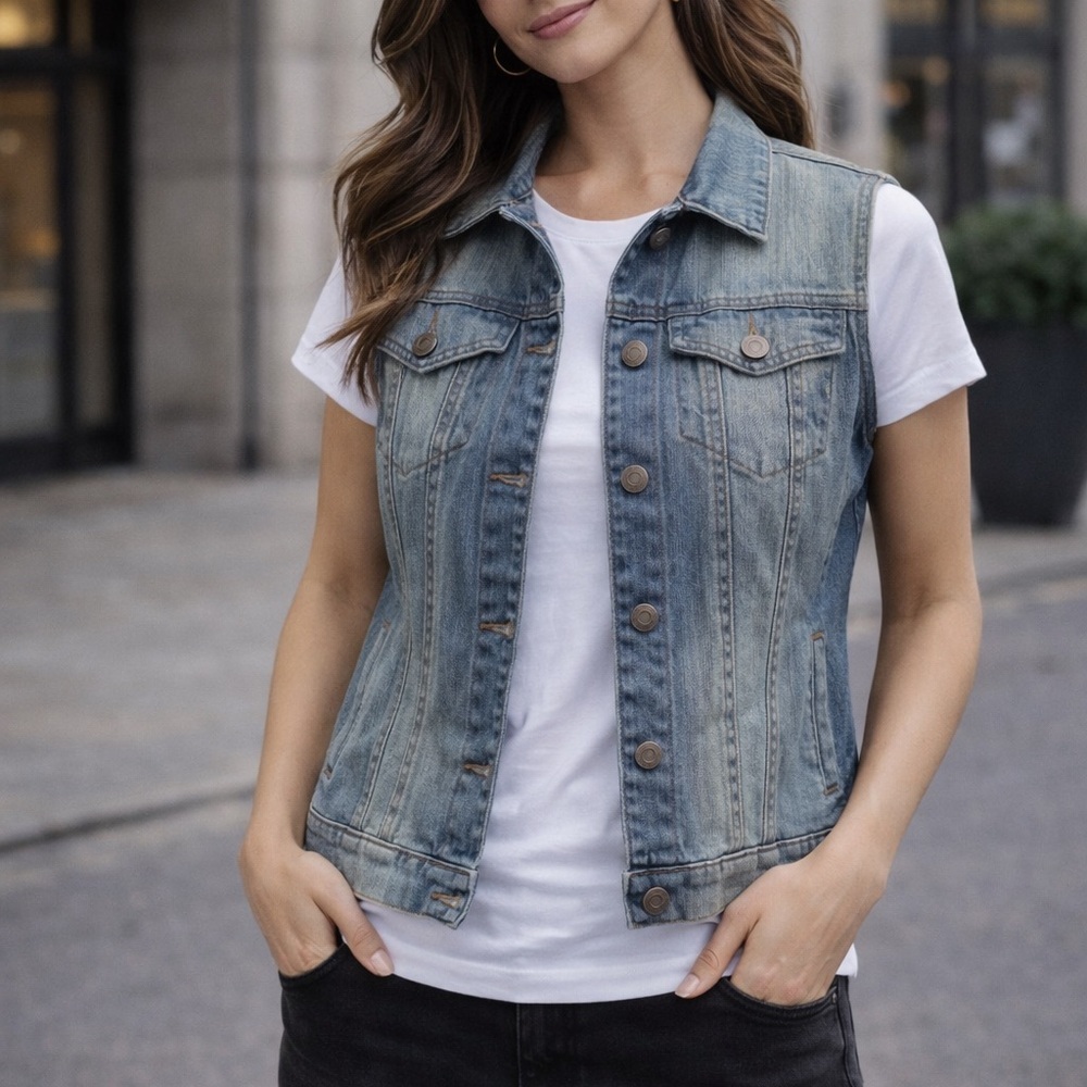 IRIS Jeans Sleeveless Denim Vest – Size M